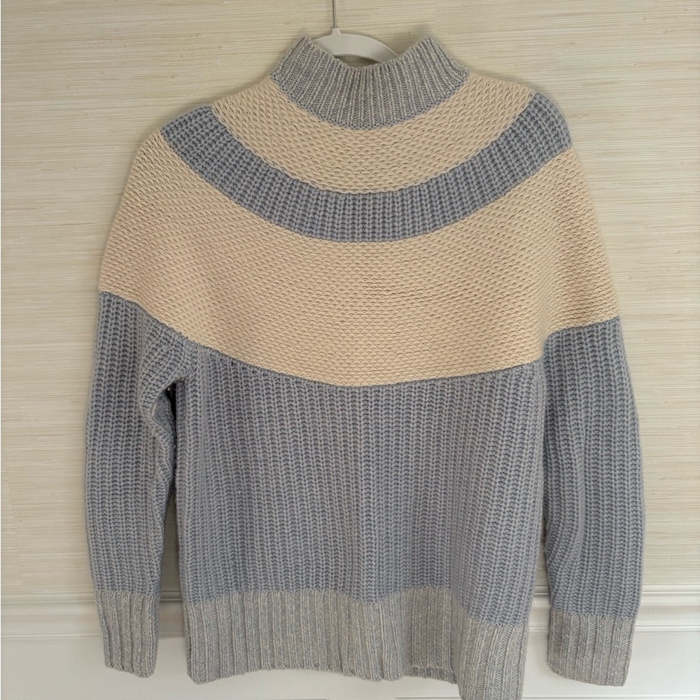 Cozy Two-Tone Cowl Sweater - Beige & Light Gray